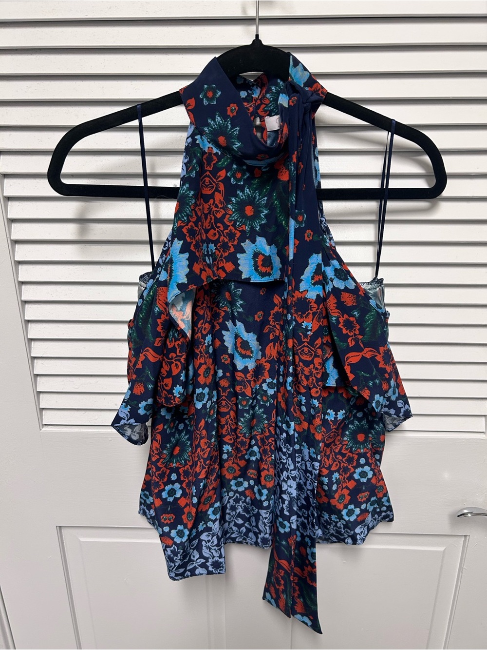 Parker Floral Silk Halter Top with Tie Neck